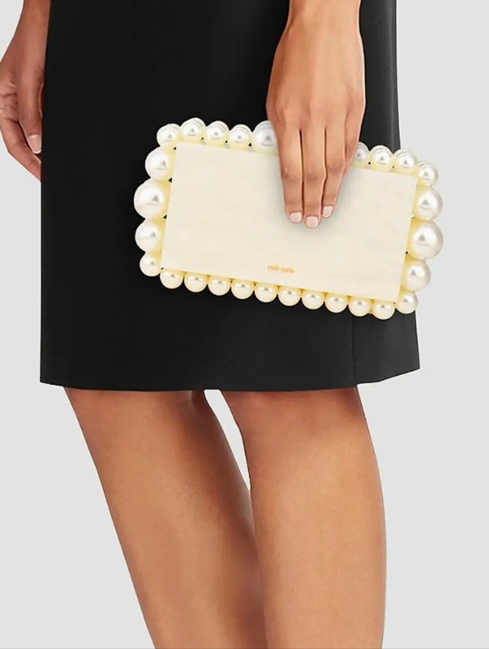 cult gaia Pearl-Trim Marbled Acrylic Clutch in Ivory - Picture 2 of 5